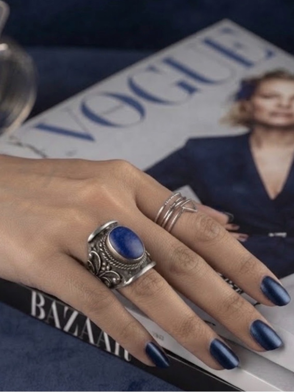 Tibetan Ring with Blue Lapis Stone size 7